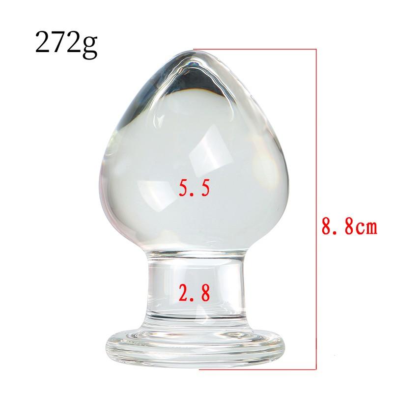 VaHppy Sklenené análne kolíky veľké 5,5 cm priehľadné/zlaté SM BDSM Sexuálne hračky pre dospelých Unisex lesbický gay análny masturbátor stimulácia
