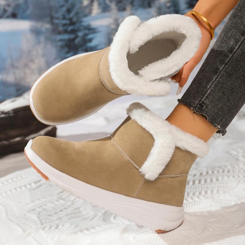 Damen Nude Stiefel Winter Trend Lässige Flache Schuhe Neu Wildleder Warme Schneestiefel Botas Mujer Luxus Kleid Damen Baumwollschuhe