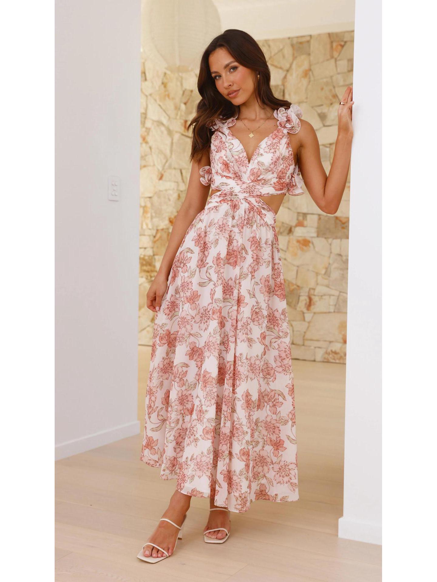 2026 Chiffon Floral Backless Cross-Tie Pleated Evening Gown XL