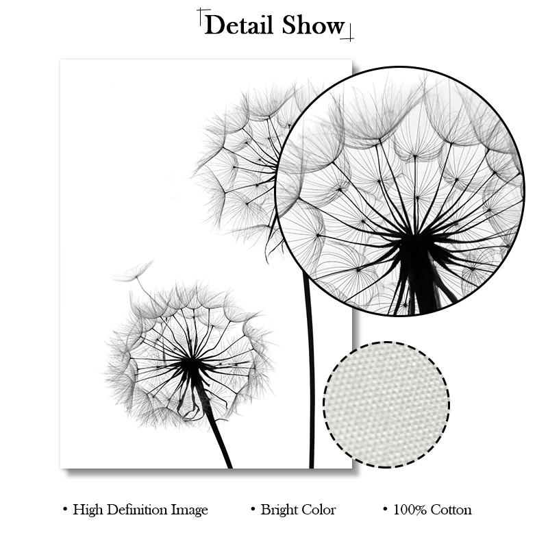 Modern Black and White Dandelion with Quotes, Wall Art, Canvas, Painting, Poster, Printing, Interior Design, Living Room Decoration