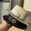 New French Seaside Straw Hat Women's Summer Flat-top Sun Hat Sun Protection Beach Hat UV Protection Top Hat