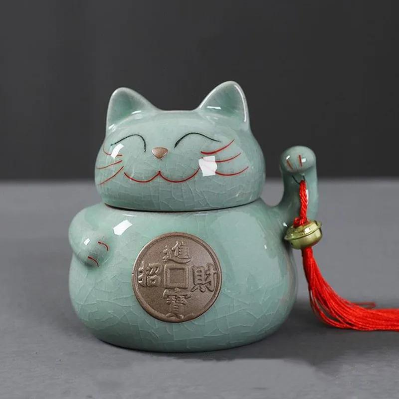 

1 ceramic animal shaped storage jar classic cat candy tea dried fruit moisture-proof storage jar 12X11CM