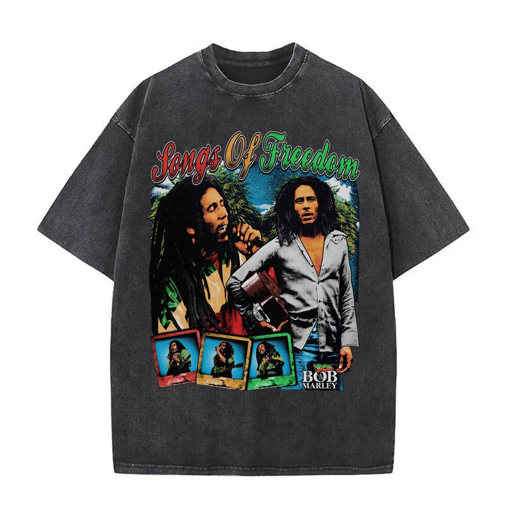 Washed Vintage Reggae Bob Marley One Love Tshirt Men Womne Cotton Casual Oversized T Shirt Male Fashion Retro Crewneck Tshirts S