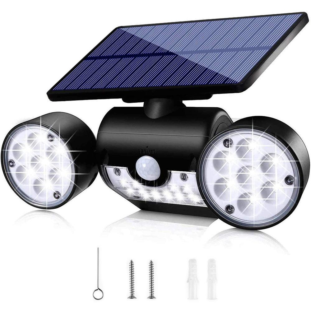 

30 светодиодных уличных светильников на солнечной батарее, настенный светильник с двумя прожекторами, водонепроницаемый, регулируемый на 360°, для датчиков движения на солнечной батарее