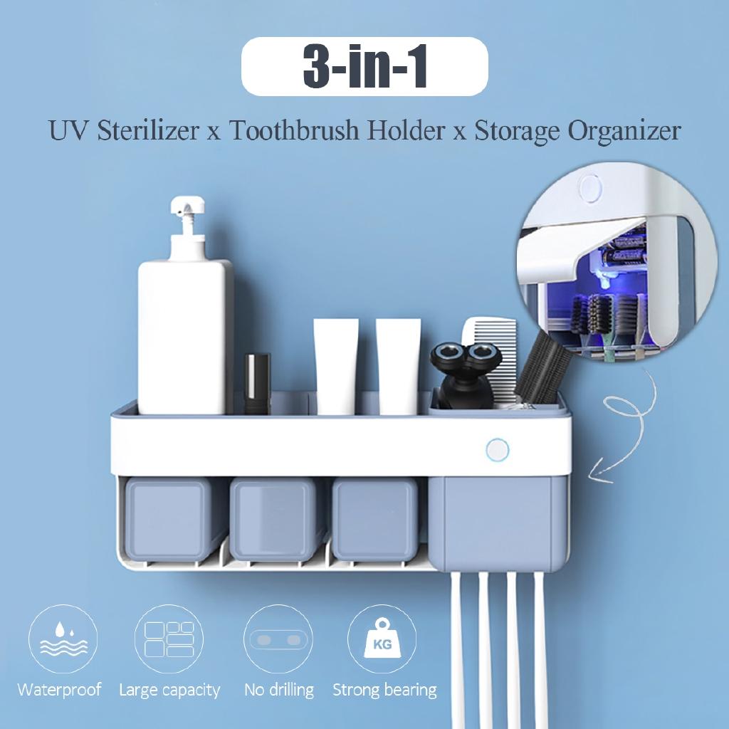 

УФ-стерилизатор, держатель для зубных щеток, очиститель и автоматический дозатор зубной пасты УФ-дезинфекция 3 в 1