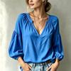 Women's V-Neck Pleated Loose Fit High-End Design Lazy Casual Shirts