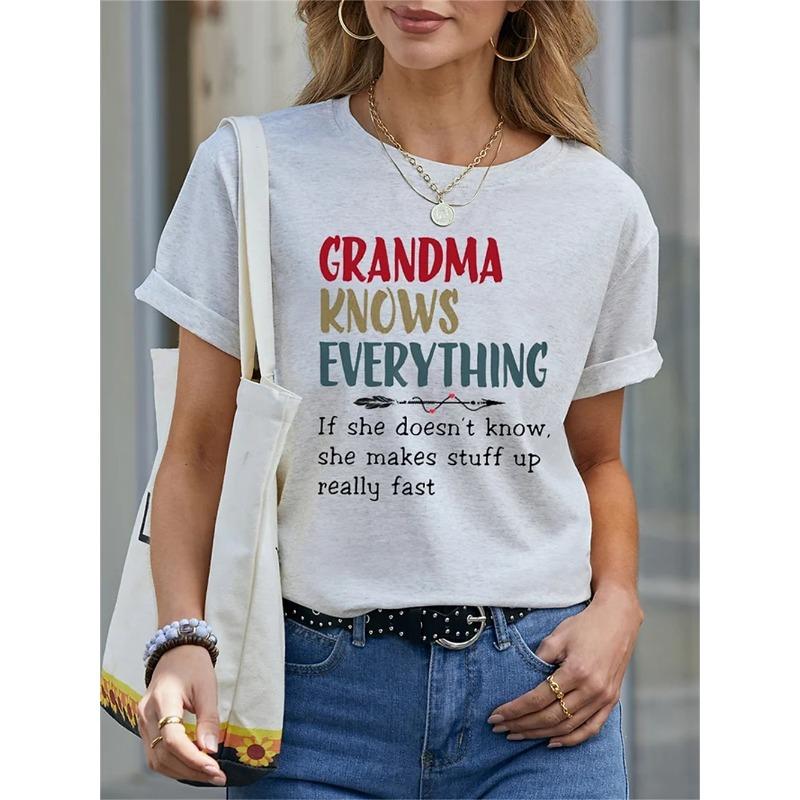 Women's T Shirt Basic Letter Print Short Sleeve Regular Tops Round Neck Daily Weekend Black White Blue Purple Gray