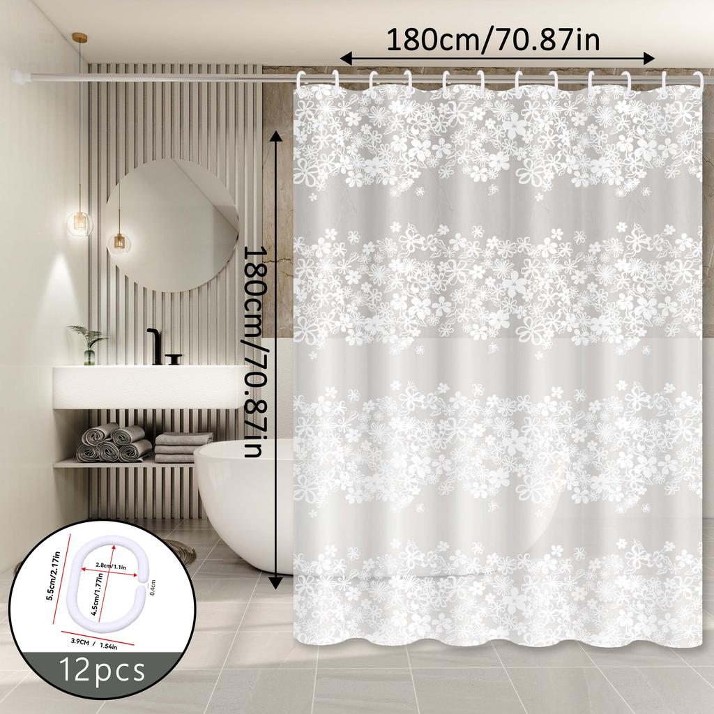 White Floral Pastoral Style Shower Curtain, Cozy Bathroom Curtain, Great Item for Rental Home Renovation and Bathroom Decor