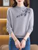 Stylish 100% Pure Wool Embroidered Sweater for Women - Autumn & Winter Half High Neck Knitted Sweater