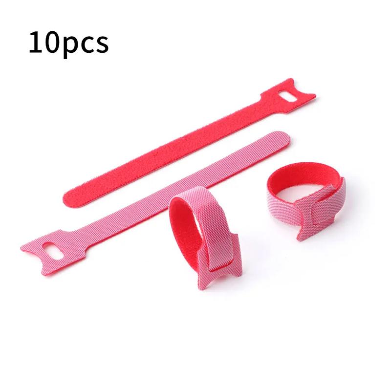 

Нейлоновий ремінь на липучці зі стяжками для кабелів «спина до спини», ремінь для зберігання кабелю даних, ремінь із пряжкою «спина до спини», ремінь на липучці 10pcs червоний