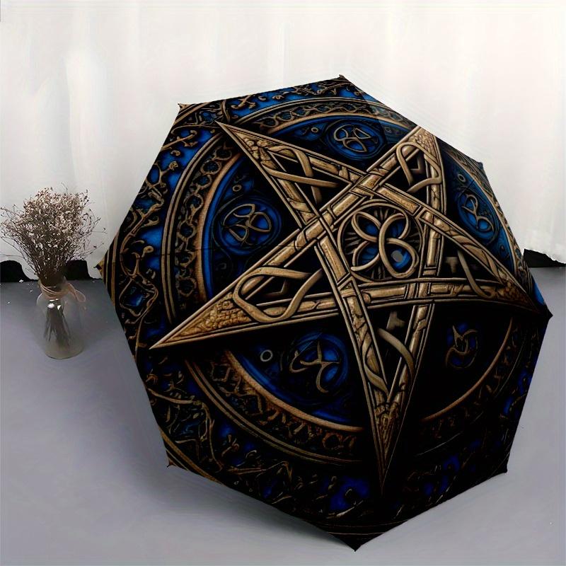 Golden Pentagram Symbol Wall Art Decor, Mystic Blue Circular Design, Spiritual Protection Decoration for Home or Office Umbrella, Cute Umbrella with C