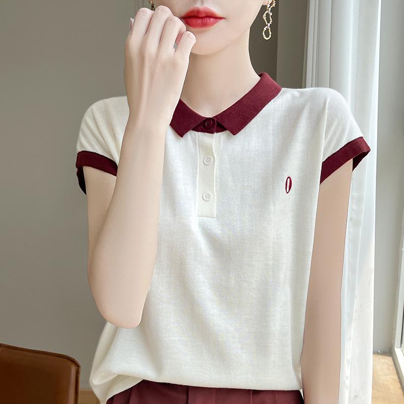 

2025 Summer Women s Tencel Polo Collar Knit Sweater Extra Large