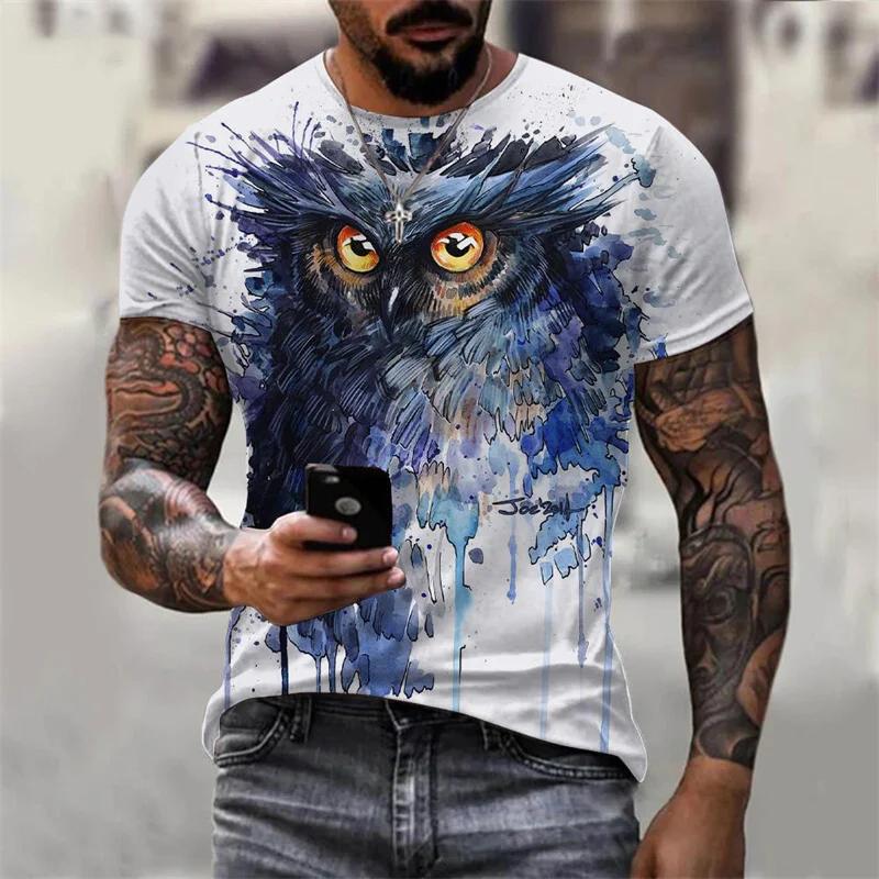 

Футболка с принтом 3D Cool Owl для мужчин, забавные футболки с рисунком животных, летние свободные топы с круглым вырезом, футболки с коротким рукавом, уличная одежда L