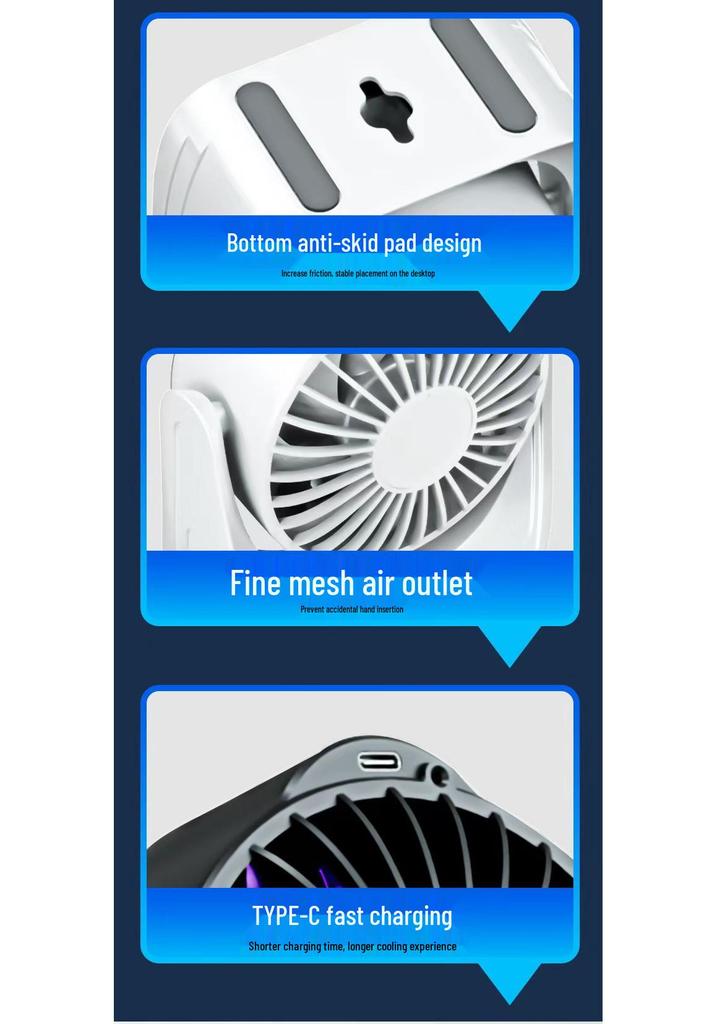2026 USB Rechargeable Portable Desktop Fan - Long Battery Life, Small Size, Perfect for Student Dorms