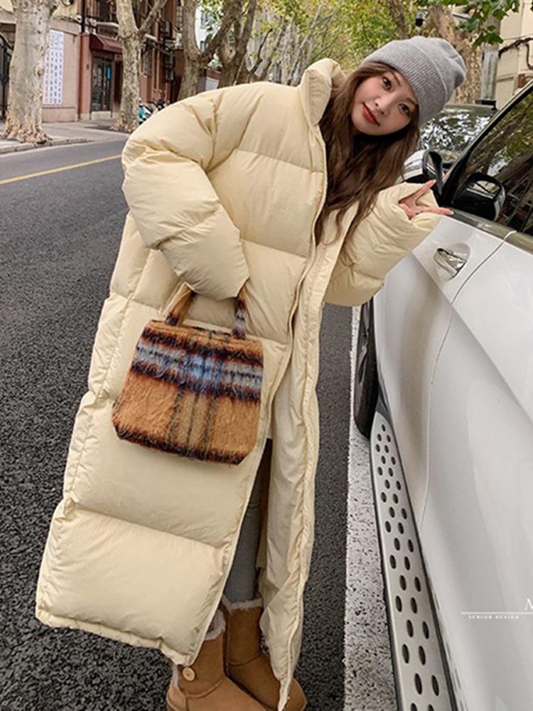 Übergroßen Langen Mantel Frauen Winter Unten Baumwolle Jacke Weiblichen Koreanischen Mode Gepolsterten Mantel Damen Casual Dicke Warme Zipper Mäntel