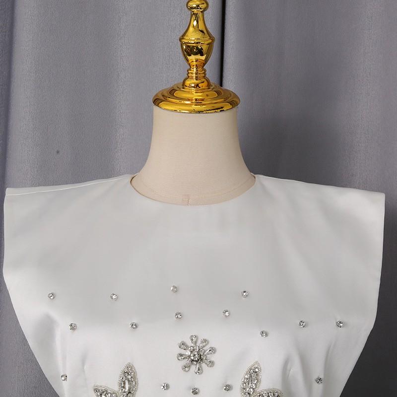 Pure White Light Luxury Diamond-encrusted Fishtail Dress Two-piece Women's Collar Sleeveless + Skirt