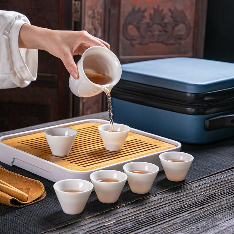 High-grade suet jade porcelain kung fu travel tea set tea art teaching set business company merchandise festival gifts