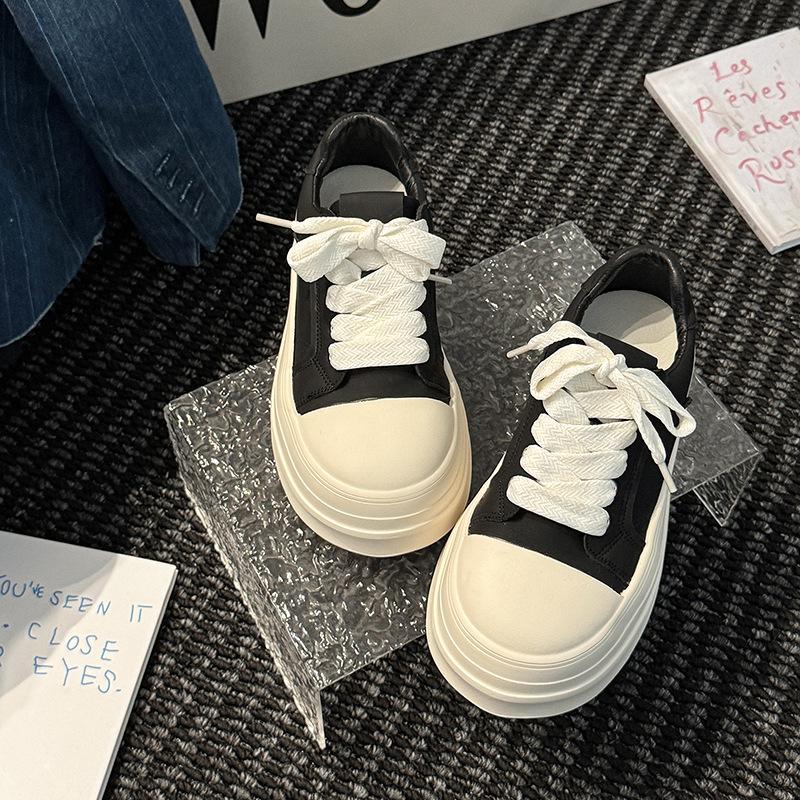 

Piaohong versatile platform-soled sports shoes increase the height of girls casual board shoes, autumn and winter lace-up literary and artistic 35 чёрный