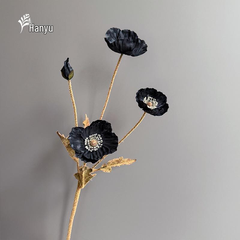 Autumn Poppy Flocked Artificial Flowers for Wedding and Home Decor