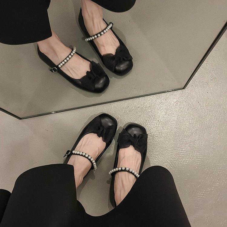 French evening breeze gentle single shoes women's 2025 summer new retro temperament casual soft sole bow fairy shoes