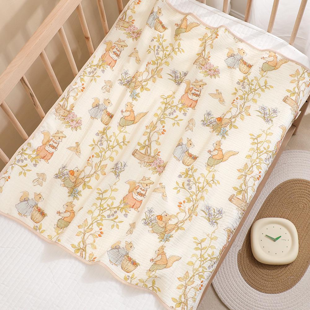Newborn Cartoon Print Gauze Swaddle Blanket - Two-Layer Infant Wrap, Absorbent Bath Towel