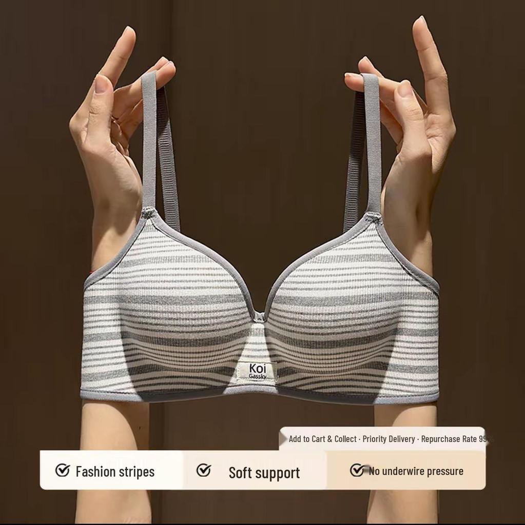 Striped Push-Up Bra for Small Bust: Padded, Lifts, Supports Side and Prevents Sagging, Adjustable Fit