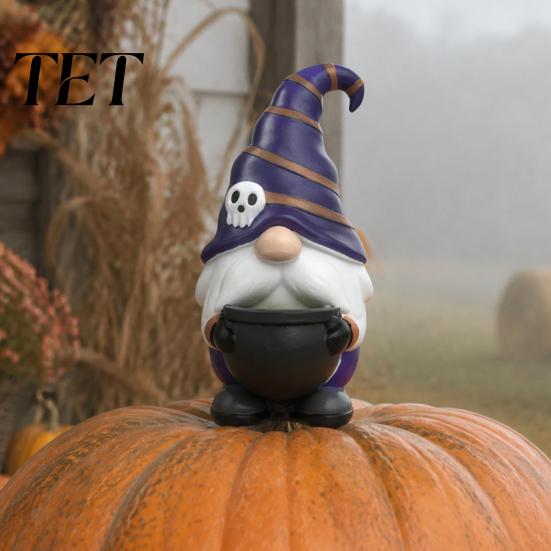 Spooky Pumpkin Elf Decor Halloween Gnome Ornament, Resin Faceless Figurine, Unique Ornaments Sculptures for Home Indoor Outdoor Party Dwarf Figurine