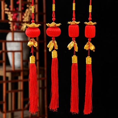 Chinese Style New Year Red Lantern Pendants Traditional Blessing Round Ball Lantern String with Tassels Spring Festival Supplies