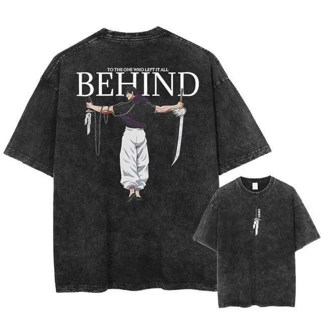 Jujutsu Kaisen Schwarzwaschung T-Shirt Harajuku Sommer Kurzarm Baumwolle Oversize T-Shirt Retro Street T-Shirt W250505