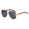 Leopard toad glasses sunglasses wood grain legs double beam frameless trimmed sunglasses European and American fashion trendy sunglasses retro