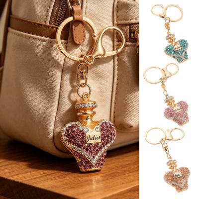 Portachiavi Ciondolo Strass Intarsiati Design Flacone di Profumo Portachiavi con Moschettone Fascino per Borsa Accessorio per Zaino