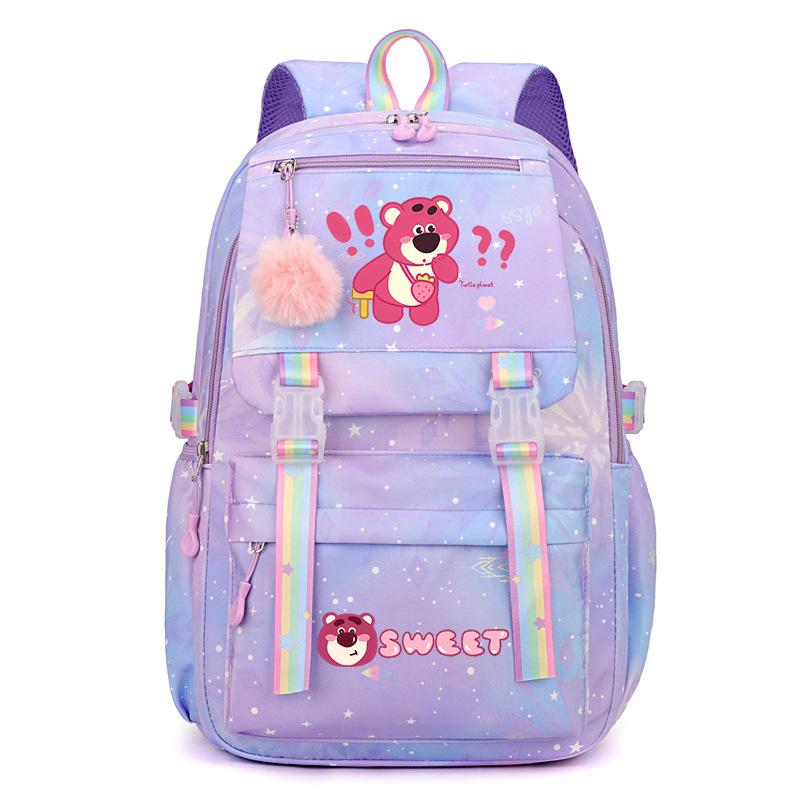 College Style Strawberry Bear Cute Cartoon Print Student Schoolbag Lightweight Ridge Protection Large Capacity