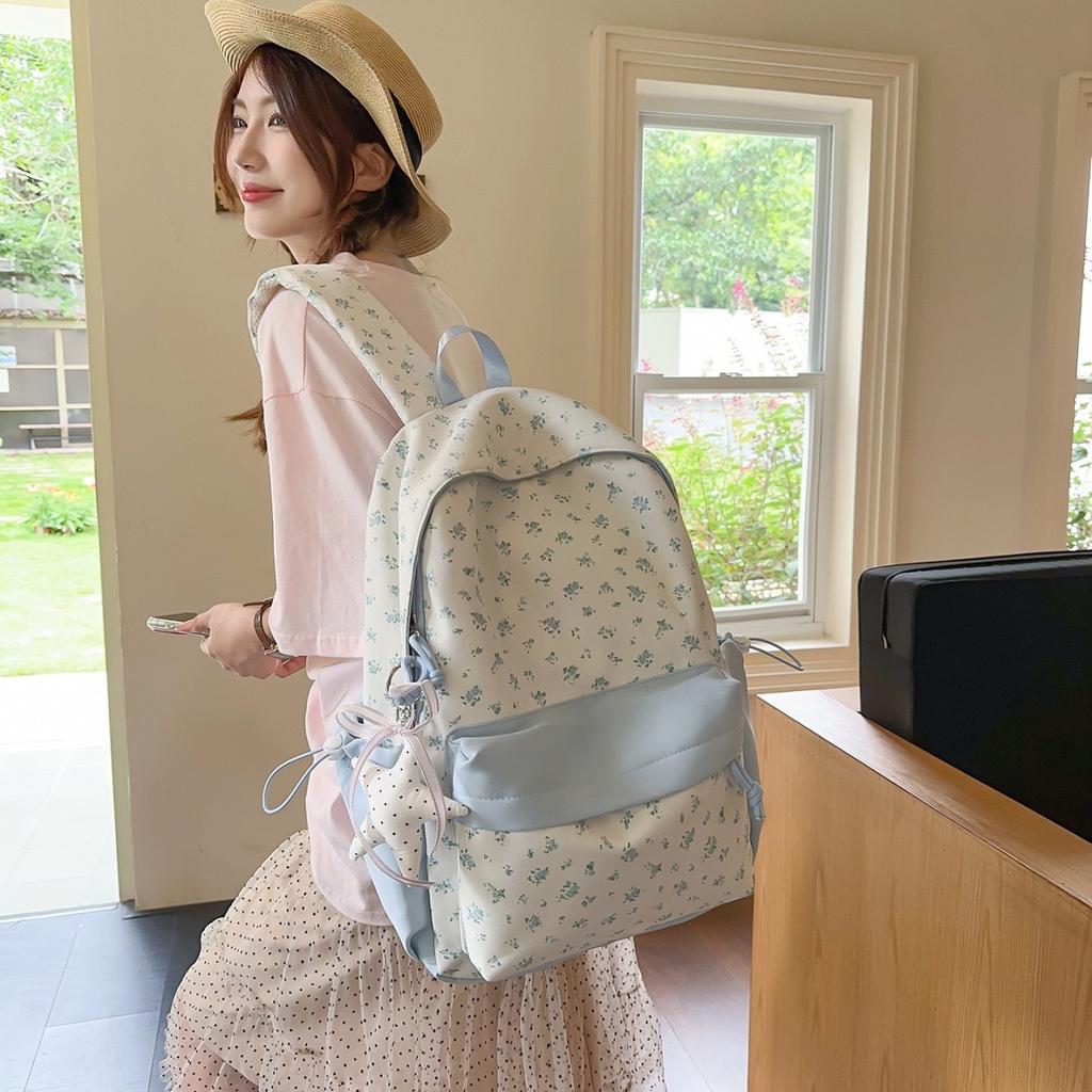 Schoolbag Korean Version Ins Sweet Floral Versatile Backpack Women's Fashion Lightweight Casual Versatile Large-capacity Student Schoolbag