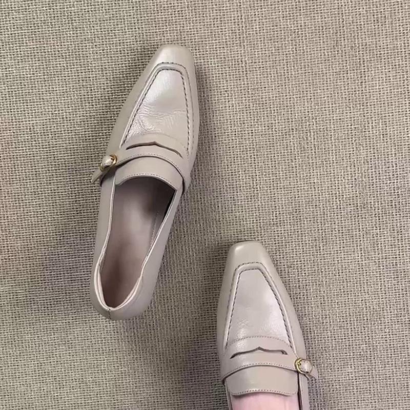 Sheepskin Version Square Head Thick Heel Fashion Women'S Temperament Small Leather Shoes Fashion Popular Loafers Trend Shallow Mouth Single Shoes