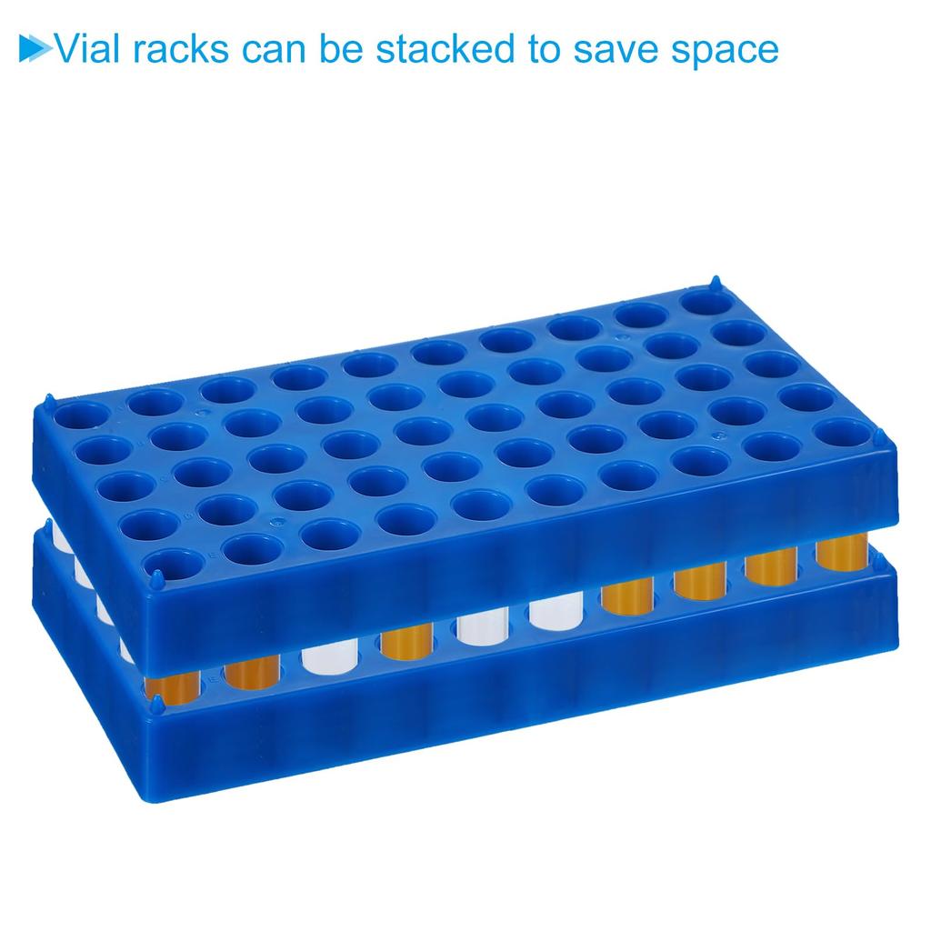 PATIKIL 4ml Autosampler Vial Rack, 4-Pack, 50-Well Stackable Test Tube Rack, Microcentrifuge Tube Holder, Blue