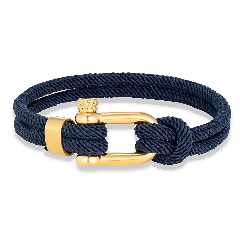 Gold Color Stainless Steel Shackle Bracelet Simple Double Strand Nautical Rope Bracelets for Men Women Handmade Jewelry