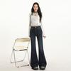 Dark blue high-waisted slightly pulled jeans women's American non-stick leg elastic Spice girl straight-leg flared pants