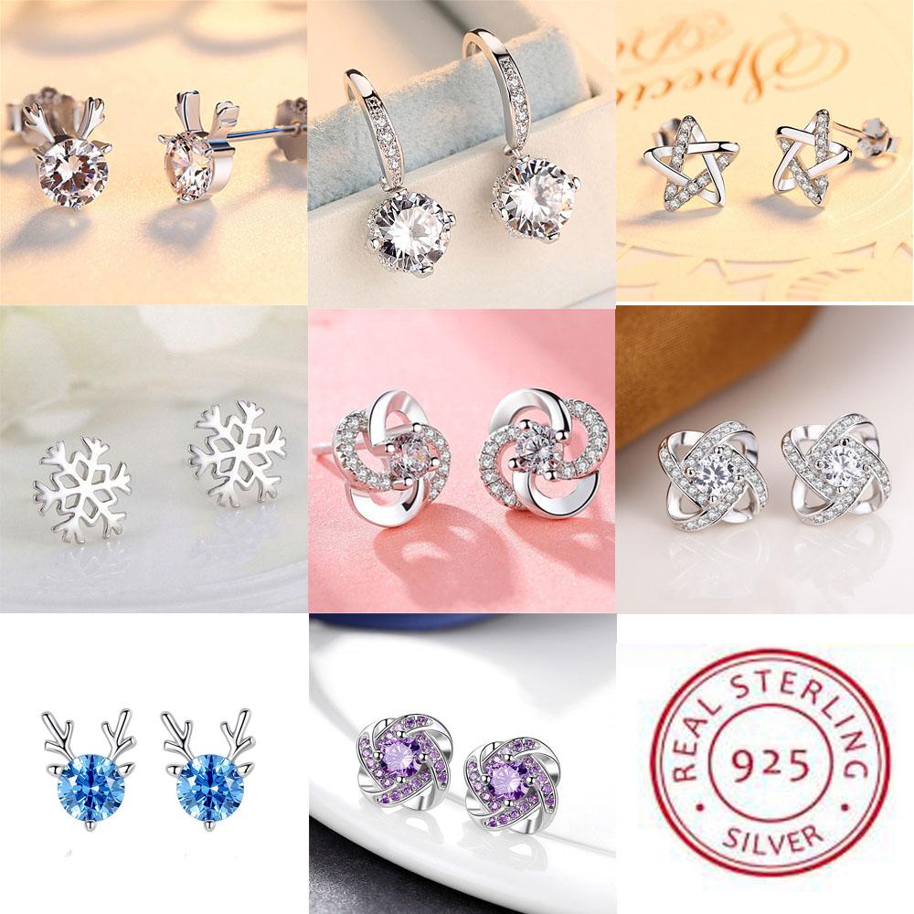 925 Sterling Silver Female Luxury Crystal Round Stud Earrings Vintage Wedding Jewelry White Zircon Stone Earrings New Nice