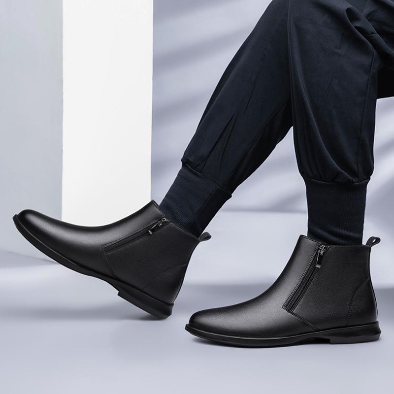 New Black Chelsea Boots for Men Slip-On Business Men Ankle Boot Brand Fashion Classic Side Zipper Men Chelsea Boots Cotton Shoes