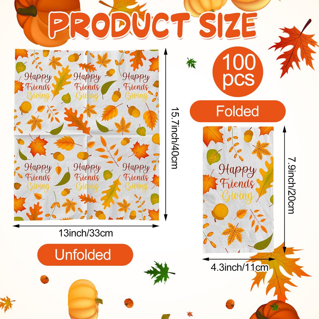 100 stk. Glade Friendsgiving Servietter 7,9X4,4 Tommer Efterårshøst Sæsonbestemt Drikkeserviet Sæt Til Thanksgiving Fest Dekorationer Sup