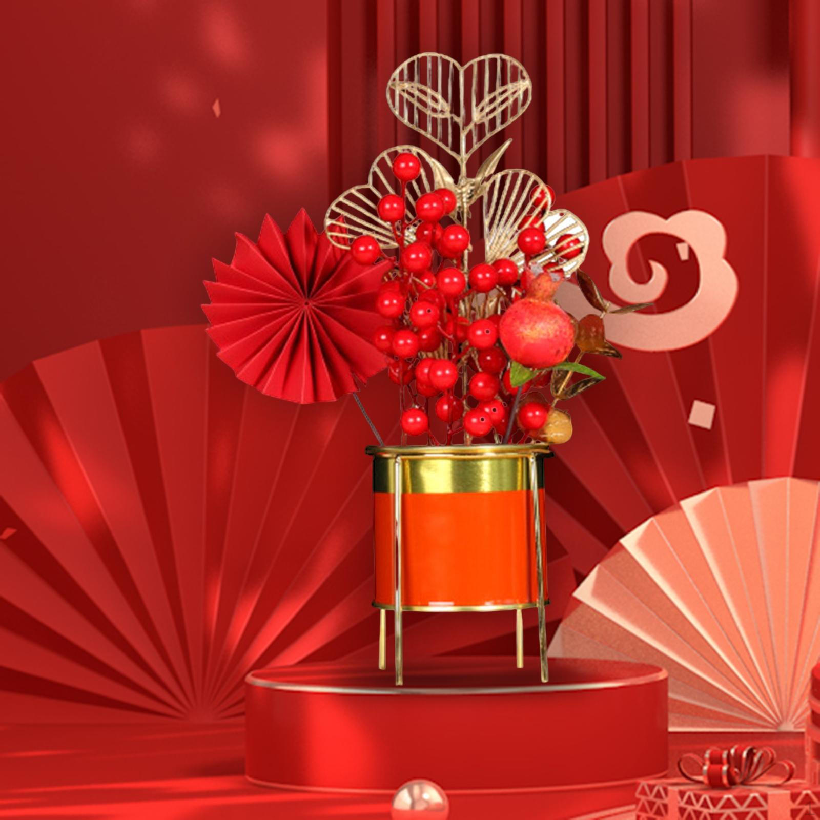 

Chinese Year Flower Basket, Festival Photos Props Decoration Fruit Scene Layout Desktop Red Art Pomegranate