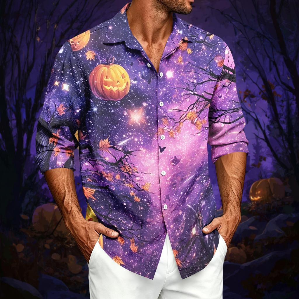 Herren Freizeit Langarmshirt mit Halloween-Print für Frühling, Sommer und Herbst