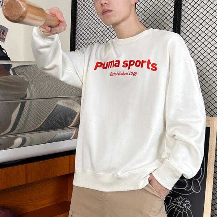 Puma Color Block Letter Print Casual Crew Neck Long Sleeve Sweatshirt Men sweatshirt White Red 625312-65