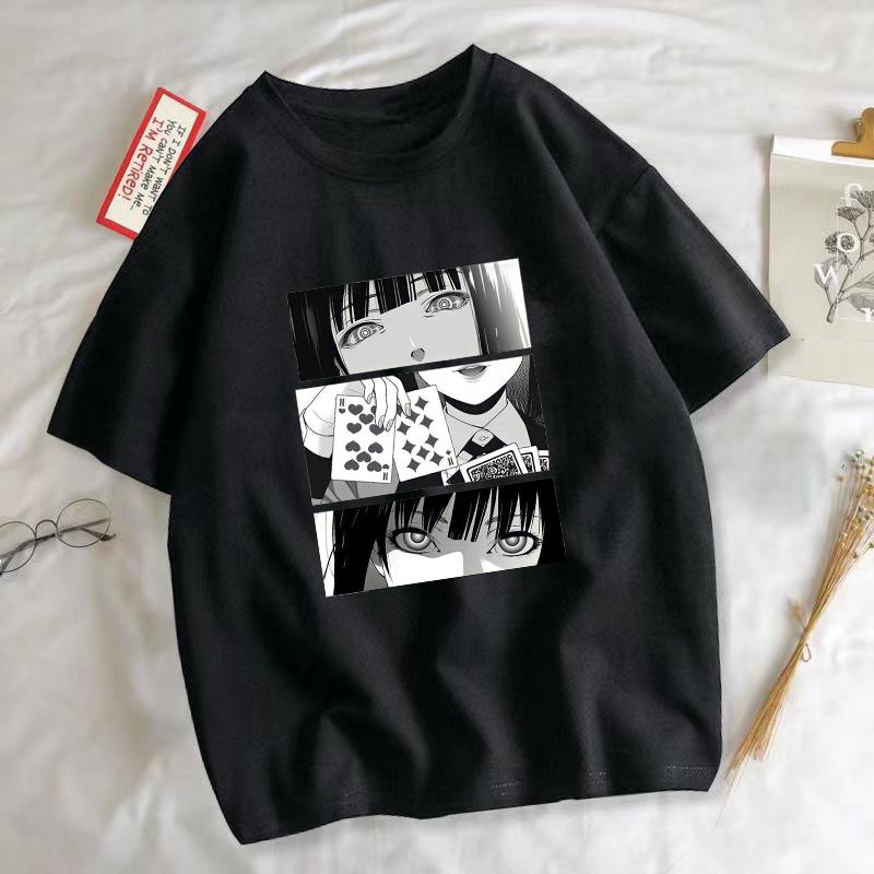 Anime Kakegurui T-Shirt Unisex 90s Funny Short Sleeve Graphic Tee Casual Summer Cartoon Print Tops for Men Women Streetwear