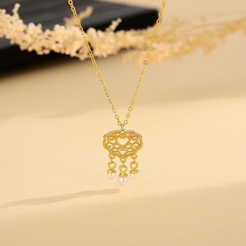 

Ожерелье с замком безопасности в национальном стиле с жемчужными кисточками для женщин с китайским нишевым дизайном ожерелья