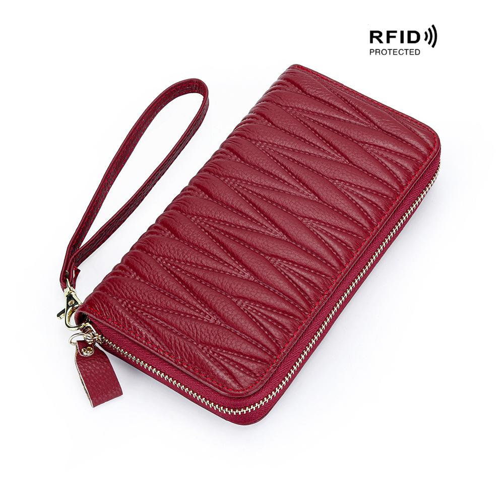 Leather Women's RFID Wallet Long Zipper Handbag Wallet Multi-card Position Card Bag Anti-degaussing Large Capacity Soft Cowhide