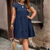 Plus Size Summer Women Elegant Solid Dress Casual Sweet Smock Crew Neck Loose Short Dresses