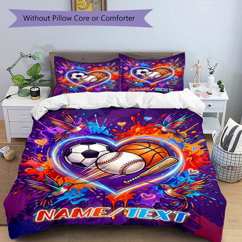 3PC Custom Name Love Sports Nature Bedding Set Printed Bedding Set Duvet Cover Closure Includes 1 Duvet Cover & 67 Pillowcases for Bedroom