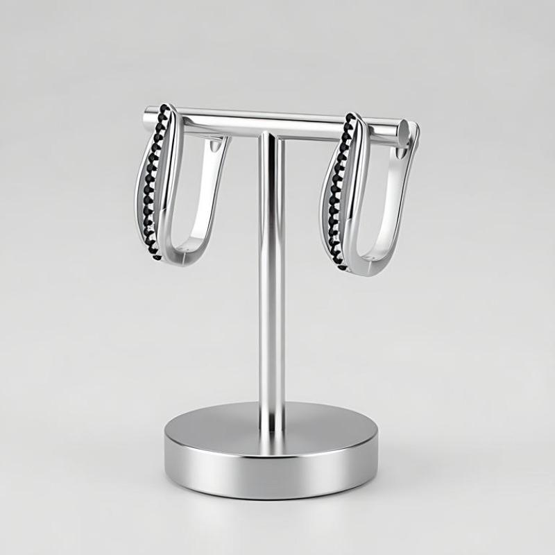 Black Awn Black Stone Hoop Earrings for Women