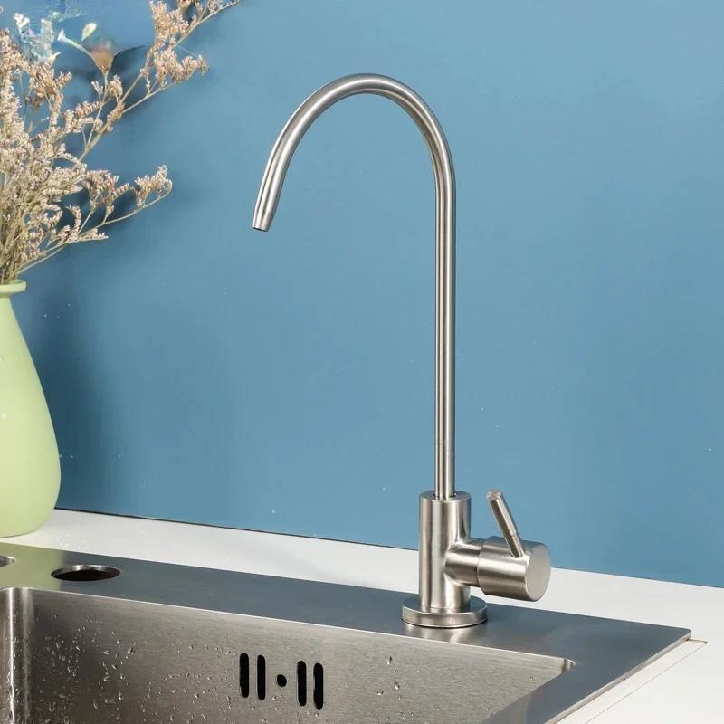 Single Handle Kitchen Filtered Faucet Stainless Steel Direct Direct Drinking Tap Single Cold Water Tap Household Sink Faucet